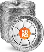 50 Packs Disposable Foil Baking Trays, Aluminium Foil Tray Containers, Food Grade Foil Pie Cases, Round Aluminum Foil Pans 8 Inch for Baking, Steaming, Cooking, Storing, Freezing, Reheating (Silver)