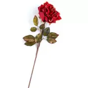 Set of 2 Sparkling Red Velvet Artificial Rose Stems