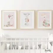 Girl Nursery Bedroom Wall Art Set of 3 Floral Swans Sugar & Spice Fairy Crown