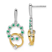 Solid 14k Two-tone Simulated Emerald and CZ Earrings
