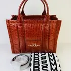 Marc Jacobs New The Medium Tote Croc Embossed Spice Brown Leather With Strap New