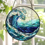 Ocean Waves Stained Glass Suncatcher, Ocean Suncatcher Gift, Beach Lover Gift