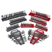 Hansen 9pc 1/4 3/8 1/2 SAE Metric Socket Tray Set Organizer w Wrench Racks USA
