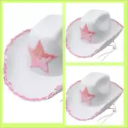 Set of 3 White Cowgirl Felt Princess Hat Pink Sequin Dress-Up Birthday Party