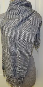 Geoffrey Beene Italy Black & White Houndstooth Check Fringed Unisex Scarf NWT