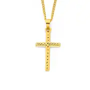 9ct Hollow Diamond Cut Cross Pendant