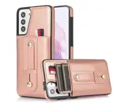 Hidden Card Slot Case for Samsung Galaxy S21 Plus, with Leather Loop Strap - Rose Gold