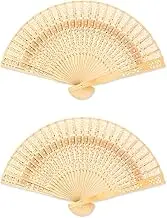 WELANE Wooden Fans, 2 PCS Handheld Wooden Openwork Folding Fans for Wedding, Party, Gift, Home Decor (20.5 X 38cm)