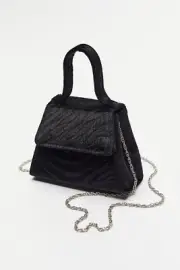 NWT Urban Outfitters Super Mini Trapezoid Bag Black Fabric Chain Strap 90's Y2K