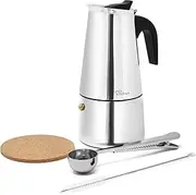 Joeji's Kitchen Cooktop Coffee Maker - 4-Cup Espresso Maker Moka Pot Coffee For Latte Mocha Cappuccino Macchiato - Induction Gas Electric compatible