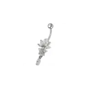 Flower Jeweled Dangling Belly Button Ring