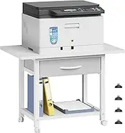 YAOHUOO 22"x15" Large Printer Stand with Storage Drawer, 2-Tier Under Desk Table for Home Office, Fits Fax Machine/3D Printer/Scanner (White)