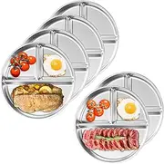 DAWNTREES 6-Pack Stainless Steel Divided Plates | 3-Compartment Portion Control Plates for Adults & Kids | Durable Camping, Lunch & Dinner Plates
