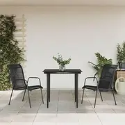 3 Piece Garden Dining Set Black Steel and Textilene Patio Bar Sets