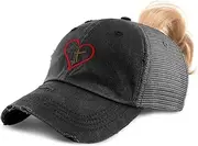 [Speedy Pros] Custom Womens Ponytail Cap Christian Cross Inside Heart Embroidery Cotton