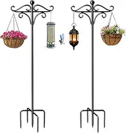 2 Pack 92" Shepherds Hooks for Outdoor, Adjustable Heavy Duty Garden Hanging Holder Bird Feeder Pole with 5 Prongs Base, Adjustable Shepherds Hook for Hanging Birdhouses, Lanterns, Plant Baskets