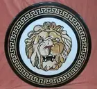 Center Table Top Inlaid with Animal Head Design White Marble Dining Table