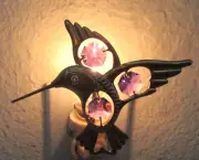 Night Light- HUMMINGBIRD- 24K gold plated -crystals-red - crystal eyes