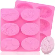 2 Packs 6-Cavity Honeybee Silicone Soap Mold 3D Bee Soap Molds Oval Bee and Hive