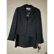 Tahari Jenny Academia Old Money Black Ruffled Embellished Blazer & Skirt Set