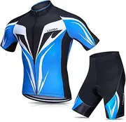 [HUIOP] cycling clothing set, Men's Cycling Jersey Set Breathable Quick-Dry Short Sleeve Biking Shirt with Gel Padded Shorts MT