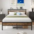 Double Size Bed Frame, Storage Headboard with USB and TypeC Charging Station...