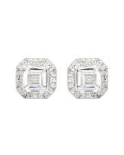Suzy Levian Silver 0.02 ct. tw. Diamond & White Topaz Halo Studs