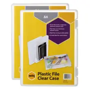 2PK Marbig Plastic A4 File/Document Case w/ Clip Label Filing Organiser Clear