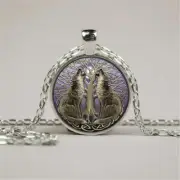 WOLF WICCA TREE charm pendant 20" Necklace is Sterling plated Silver 925 gift