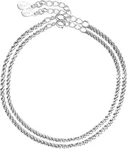 [klahh] Silver Anklets for Women Multilayer Adjustable Link Beach Ankle Bracelets Waterproof Adjustable Anklet Set for Women