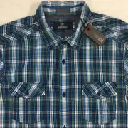 Men's BUFFALO David Bitton S/S Shirt L Large Blue Green Plaid NWT $69 New NICE!