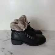 Steven By Steve Madden Black Leather Fur Boots 6.5 New With Box