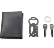 Perry Ellis Portfolio Mens Black Faux Leather Slim Trifold Wallet O/S BRAND NEW!