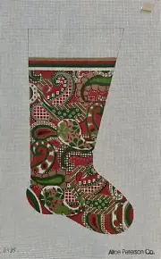 Alice Peterson Hand Painted Needlepoint Canvas Stocking Red Paisley 19.5” Rare