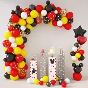 129Pcs Cartoon Mouse Balloons Arch Garland Kit, Black Red Yellow White
