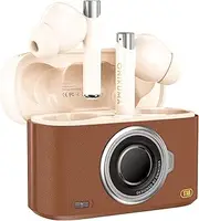 Bluetooth 5.3 Wireless Earbuds with Dual ENC Mic: HD Mic & HiFi Stereo Sound, Game - Music Dual Mode. Retro Camera Design for iOS & Android Devices