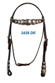 Western Dark Oil Headstall with Steel Engraved Conchos