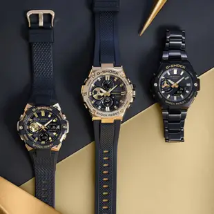 【CASIO 卡西歐】G-SHOCK GST碳核心防護太陽能智慧藍芽雙顯錶-黑金 膠帶(GST-B400GB-1A9)