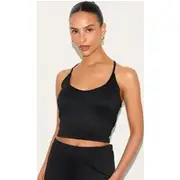 Petite Black Cross Front Strappy Top, Black
