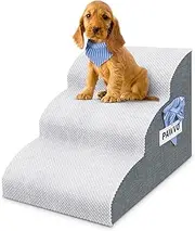Dog Stairs for Small Dogs 15.7''H, 3-Step Dog Ramp for Bed for Couch with Elastic Side Handle, Removable & Washable Cover, Stylish Bandana - Pet Ramp for Cats, Small Dogs