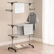 Vivo Technologies Clothes Drying Rack 4-Tier Folding Clothes Airer,Stainless Steel Laundry Drying Rack Collapsible Clothes Rack,Expandable Clothes Drying Rack Indoor-Outdoor Dryer Hanger Rack Grey