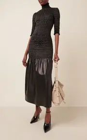 [Givenchy] Smocked Leather Midi Dress