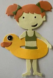 LITTLE GIRL W/DUCK FLOATY “Pre-Made”Die-Cut(1pc)Lake•River •Swim•Card Making•
