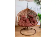Double Seat Hanging Egg Chair Luxury Model - Brown Basket & Brown Cushion
