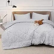 EnvioHome Bedding Crinckled Comforters & Sets Warm & Cooling Comforter Bedding Sets 2 Pieces Single Comforter - Grey, Single