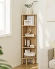 Corner Shelf, 5 Tier Corner Bookshelf，Wall Corner Bookshelf for Small Oak