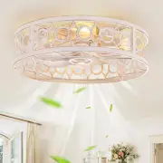 Caged Ceiling Fan with Light and Remote, 20In Small Low Profile Ceiling Fan with