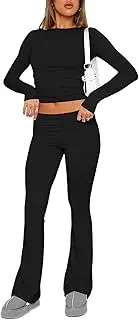 [Peaceglad] Lounge Sets for Women 2024 Two Piece Going Out Crop Tops and Fold Over Flare Pants Y2K 2 Piece Outfits
