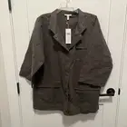 NWT Eileen Fisher Rye Brown Cotton Hemp Mandarin Collar Jacket Medium $248