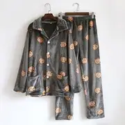 Couple Matching Bear Fleece Pajama Set Men - Set of 2 - Top & Pants - Dark Gray - M
